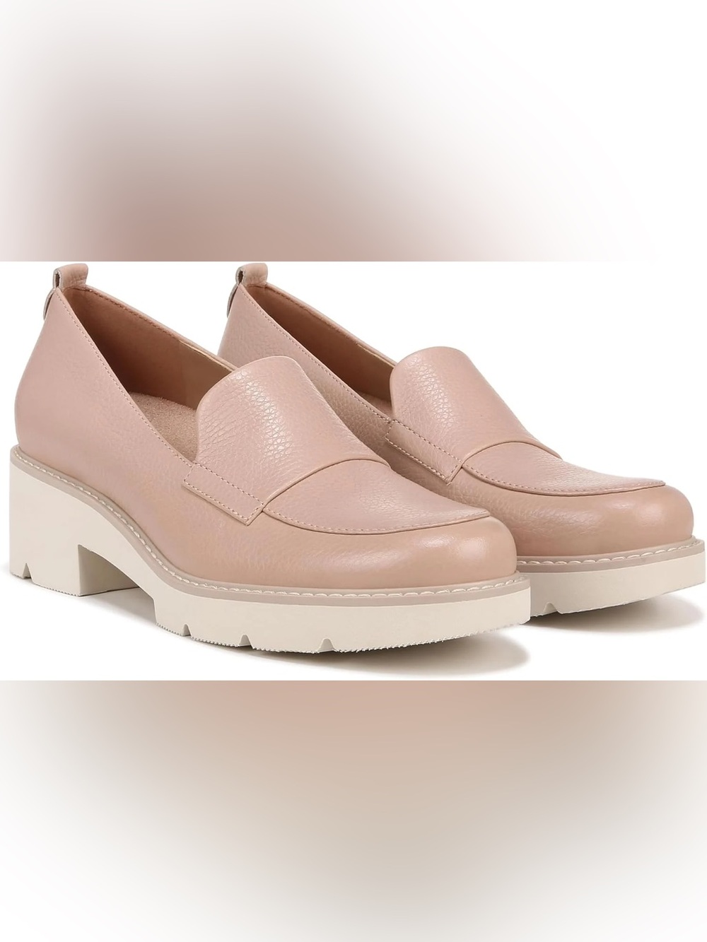Naturalizer Leather Taupe/Light Pink Platform Loafers with White Sole- Size 9